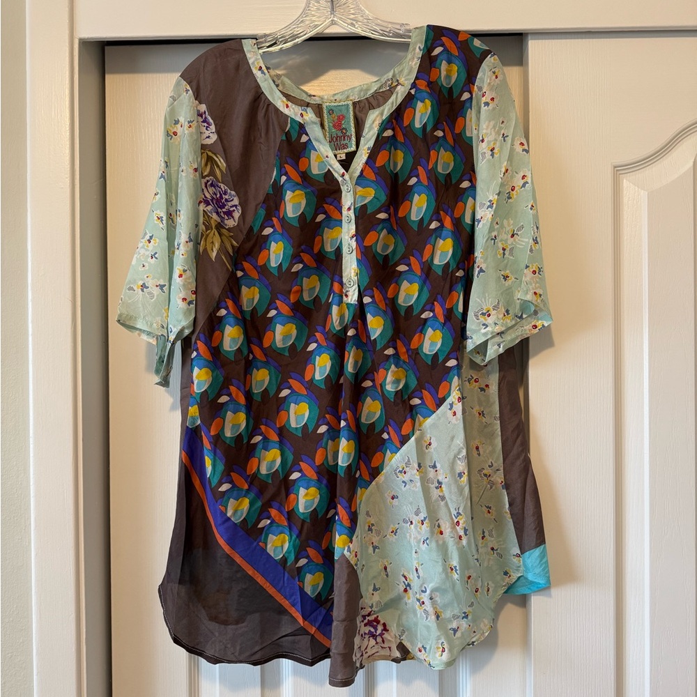 Johnny Was Silk Floral Print Blouse